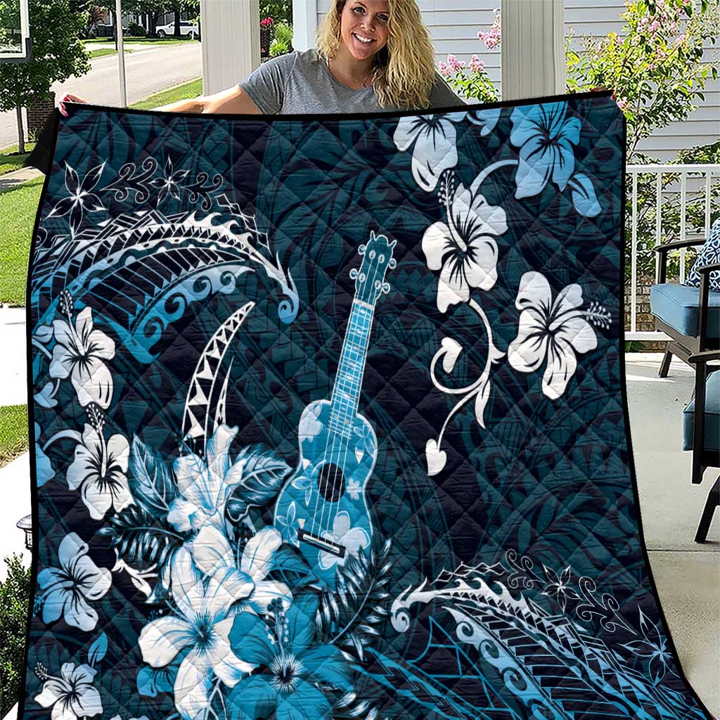 Hawaii Ukulele Quilt Polynesian Pattern Mix Hibiscus Blue Version LT05 Blue - Polynesian Pride