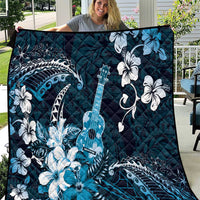 Hawaii Ukulele Quilt Polynesian Pattern Mix Hibiscus Blue Version LT05 Blue - Polynesian Pride