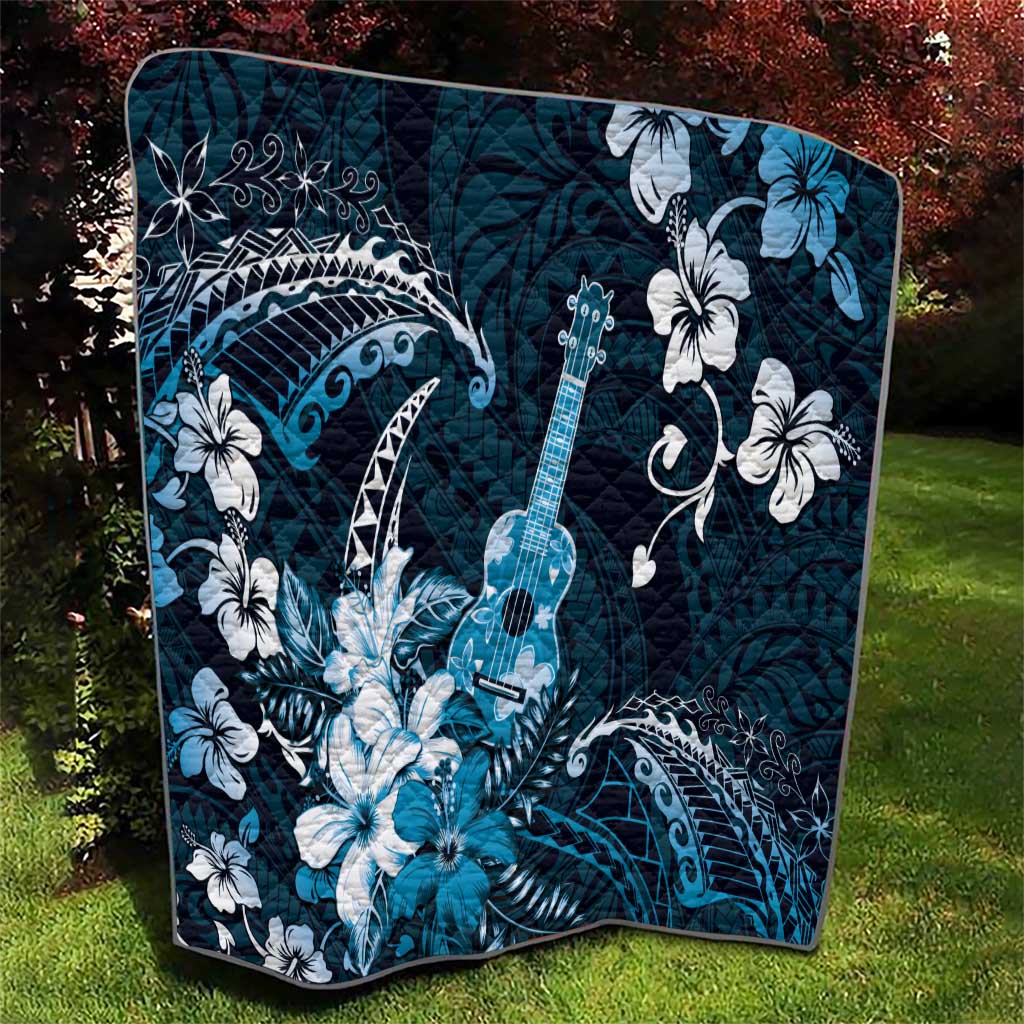 Hawaii Ukulele Quilt Polynesian Pattern Mix Hibiscus Blue Version LT05 - Polynesian Pride