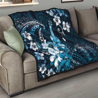 Hawaii Ukulele Quilt Polynesian Pattern Mix Hibiscus Blue Version LT05 - Polynesian Pride