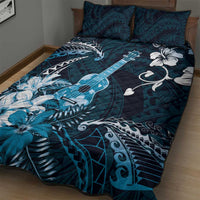 Hawaii Ukulele Quilt Bed Set Polynesian Pattern Mix Hibiscus Blue Version LT05 - Polynesian Pride