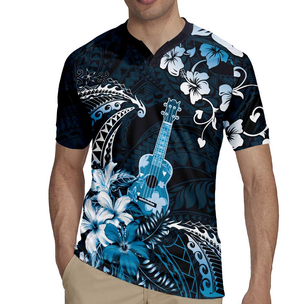 Hawaii Ukulele Rugby Jersey Polynesian Pattern Mix Hibiscus Blue Version LT05 - Polynesian Pride