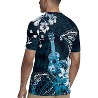 Hawaii Ukulele Rugby Jersey Polynesian Pattern Mix Hibiscus Blue Version LT05 - Polynesian Pride