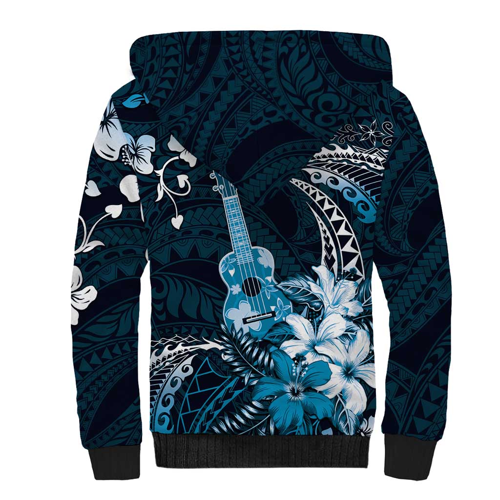 Hawaii Ukulele Sherpa Hoodie Polynesian Pattern Mix Hibiscus Blue Version LT05 - Polynesian Pride