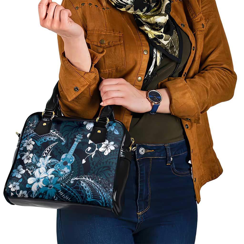 Hawaii Ukulele Shoulder Handbag Polynesian Pattern Mix Hibiscus Blue Version LT05 - Polynesian Pride
