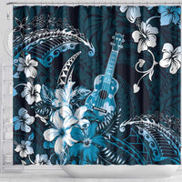 Hawaii Ukulele Shower Curtain Polynesian Pattern Mix Hibiscus Blue Version LT05 - Polynesian Pride