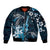 Hawaii Ukulele Sleeve Zip Bomber Jacket Polynesian Pattern Mix Hibiscus Blue Version LT05