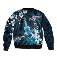 Hawaii Ukulele Sleeve Zip Bomber Jacket Polynesian Pattern Mix Hibiscus Blue Version LT05 - Polynesian Pride