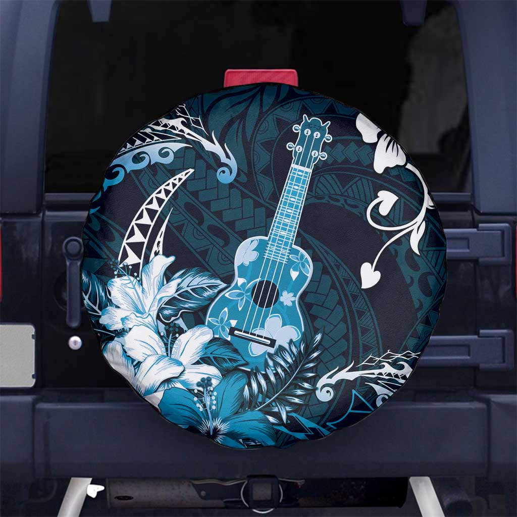 Hawaii Ukulele Spare Tire Cover Polynesian Pattern Mix Hibiscus Blue Version LT05 No hole Blue - Polynesian Pride