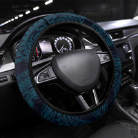 Hawaii Ukulele Steering Wheel Cover Polynesian Pattern Mix Hibiscus Blue Version LT05 Universal Fit Blue - Polynesian Pride