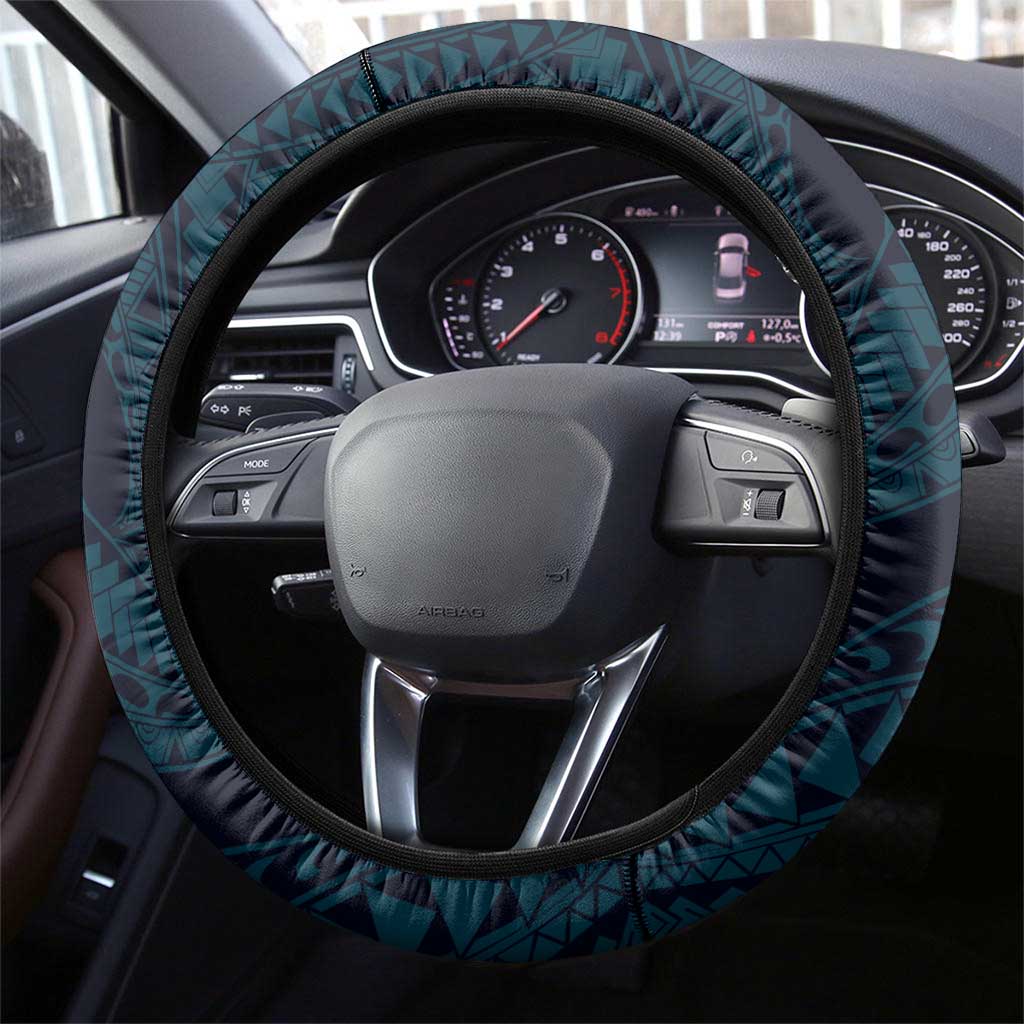 Hawaii Ukulele Steering Wheel Cover Polynesian Pattern Mix Hibiscus Blue Version LT05 - Polynesian Pride