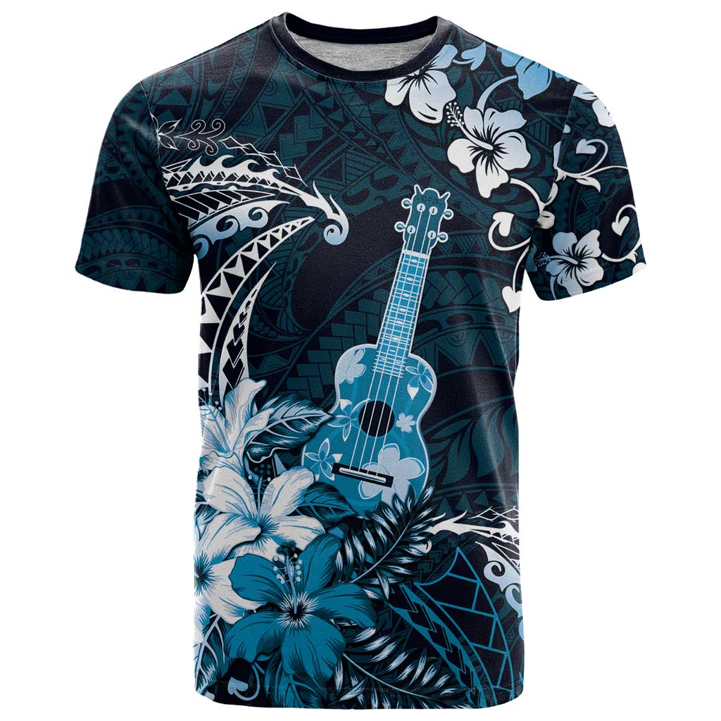 Hawaii Ukulele T Shirt Polynesian Pattern Mix Hibiscus Blue Version LT05 Blue - Polynesian Pride