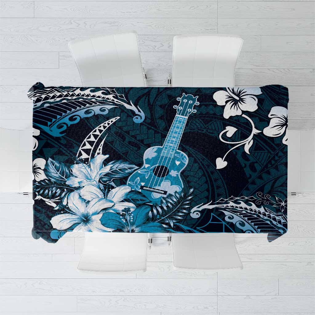 Hawaii Ukulele Tablecloth Polynesian Pattern Mix Hibiscus Blue Version LT05 Blue - Polynesian Pride