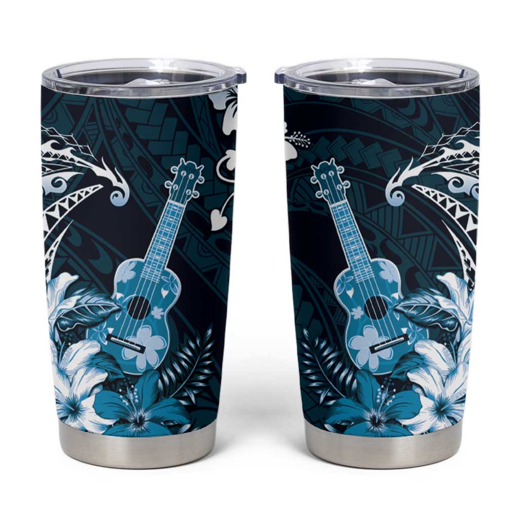 Hawaii Ukulele Tumbler Cup Polynesian Pattern Mix Hibiscus Blue Version LT05 Blue - Polynesian Pride