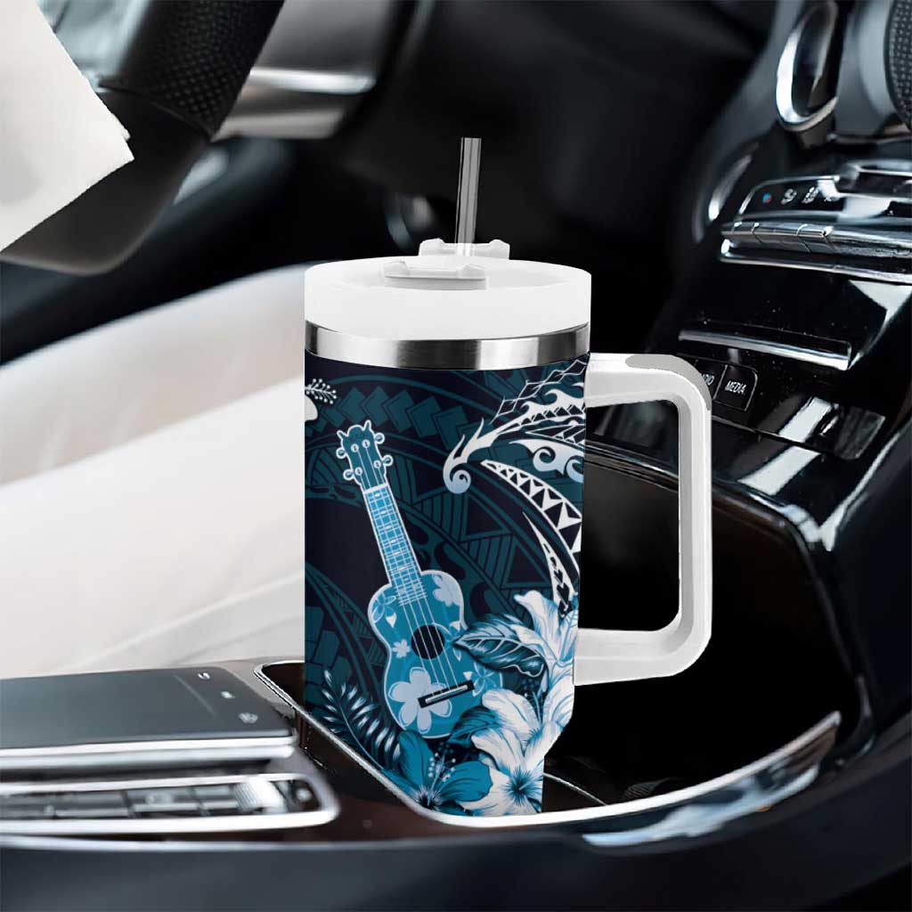 Hawaii Ukulele Tumbler With Handle Polynesian Pattern Mix Hibiscus Blue Version LT05 - Polynesian Pride