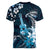 Hawaii Ukulele Women V-Neck T-Shirt Polynesian Pattern Mix Hibiscus Blue Version LT05