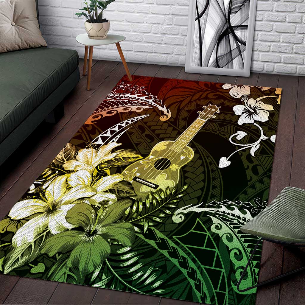 Hawaii Ukulele Area Rug Polynesian Pattern Mix Hibiscus Reggae Version LT05 Reggae - Polynesian Pride