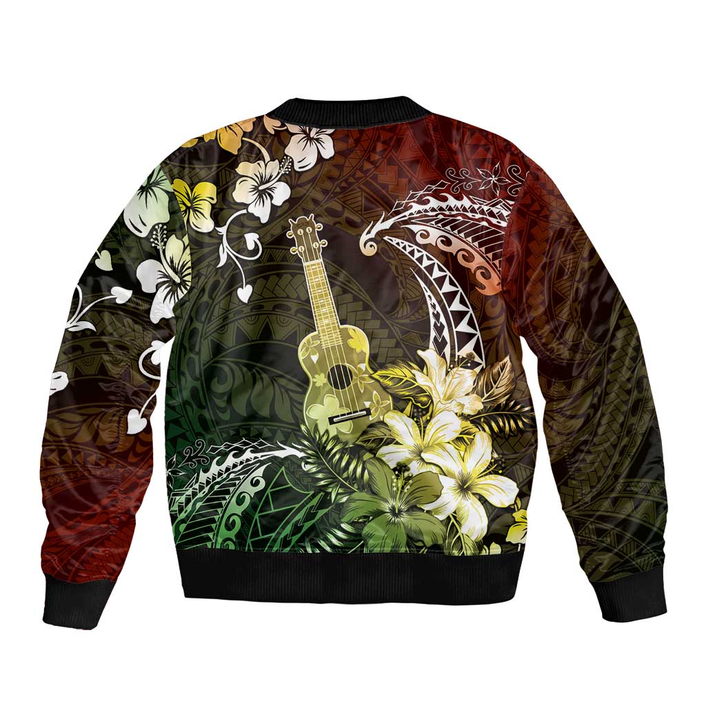 Hawaii Ukulele Bomber Jacket Polynesian Pattern Mix Hibiscus Reggae Version LT05 - Polynesian Pride