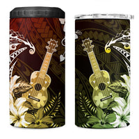 Hawaii Ukulele 4 in 1 Can Cooler Tumbler Polynesian Pattern Mix Hibiscus Reggae Version LT05 One Size: 16 oz Reggae - Polynesian Pride