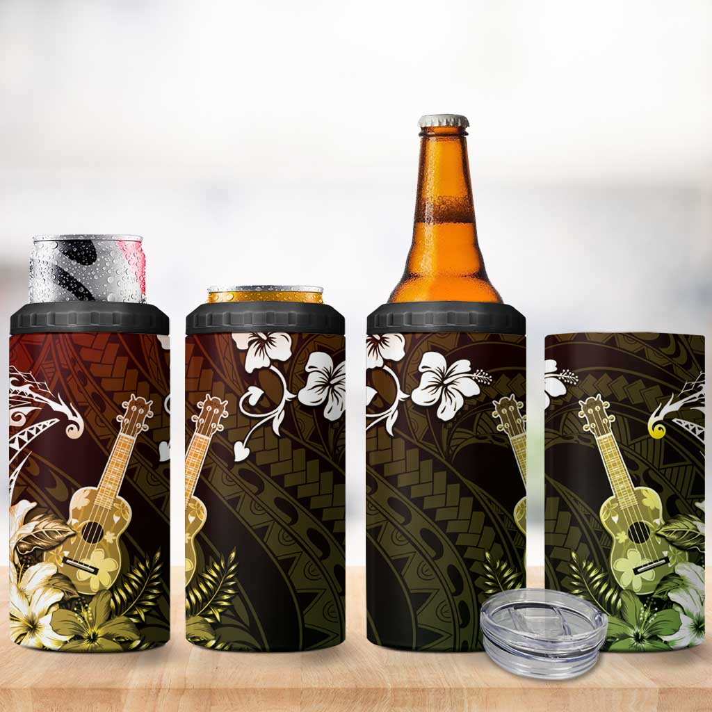 Hawaii Ukulele 4 in 1 Can Cooler Tumbler Polynesian Pattern Mix Hibiscus Reggae Version LT05 - Polynesian Pride