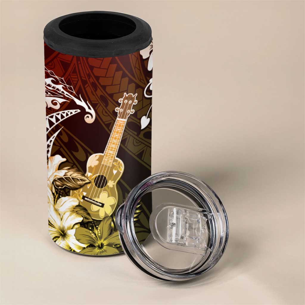 Hawaii Ukulele 4 in 1 Can Cooler Tumbler Polynesian Pattern Mix Hibiscus Reggae Version LT05 - Polynesian Pride