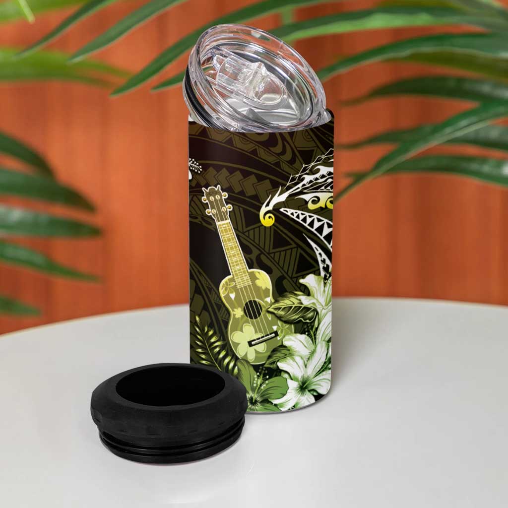 Hawaii Ukulele 4 in 1 Can Cooler Tumbler Polynesian Pattern Mix Hibiscus Reggae Version LT05 - Polynesian Pride