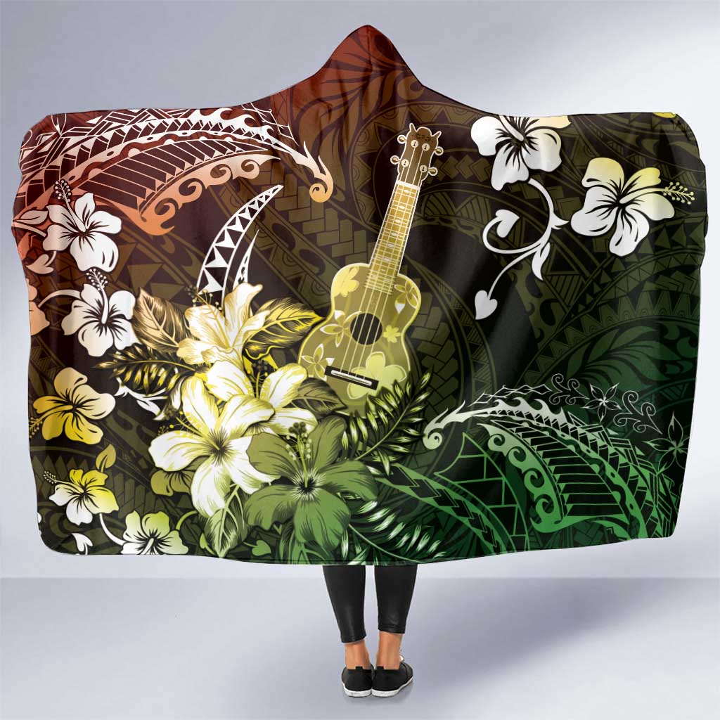 Hawaii Ukulele Hooded Blanket Polynesian Pattern Mix Hibiscus Reggae Version LT05 One Size Reggae - Polynesian Pride