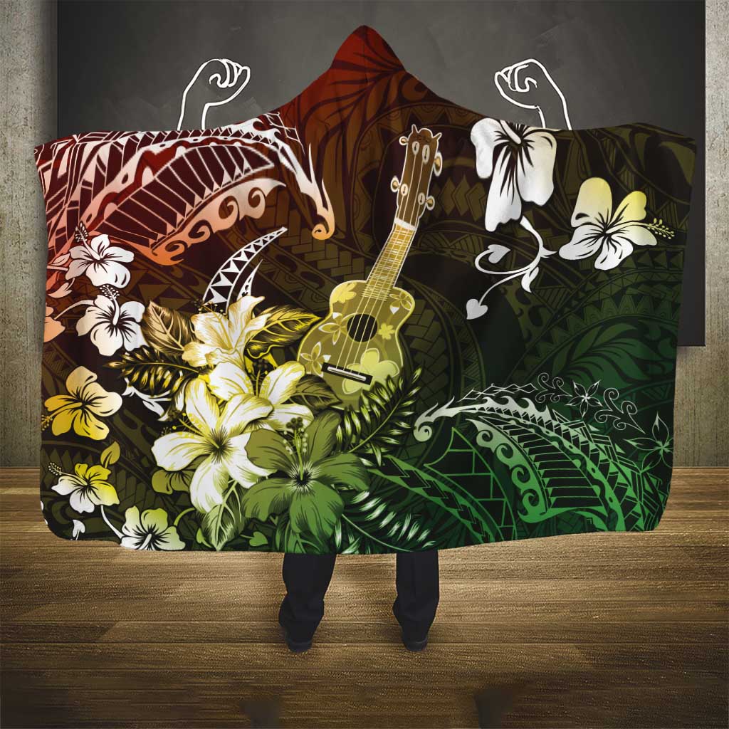 Hawaii Ukulele Hooded Blanket Polynesian Pattern Mix Hibiscus Reggae Version LT05 - Polynesian Pride