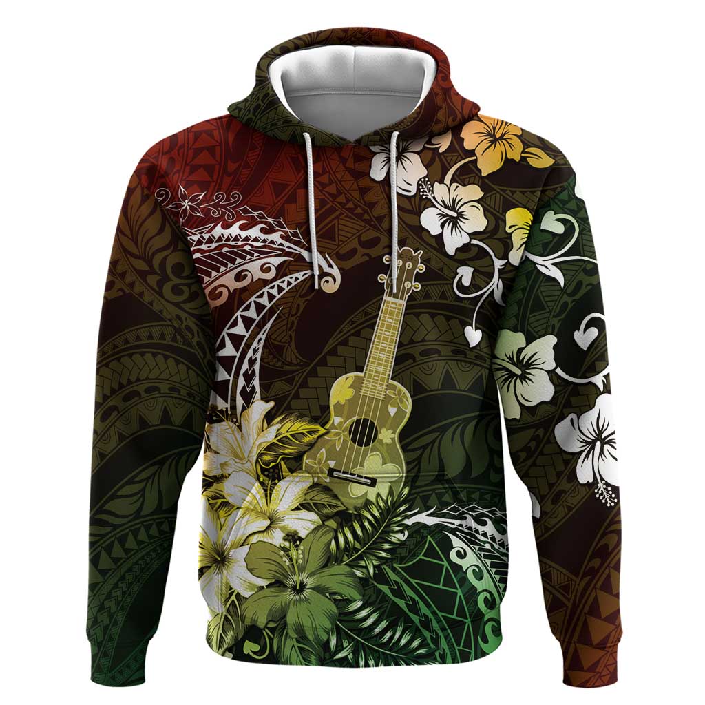 Hawaii Ukulele Hoodie Polynesian Pattern Mix Hibiscus Reggae Version LT05 Pullover Hoodie Reggae - Polynesian Pride