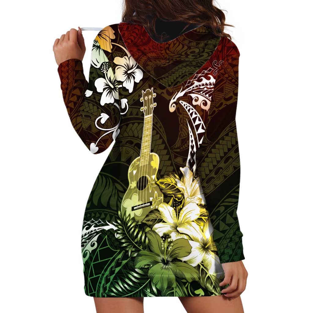 Hawaii Ukulele Hoodie Dress Polynesian Pattern Mix Hibiscus Reggae Version LT05 - Polynesian Pride