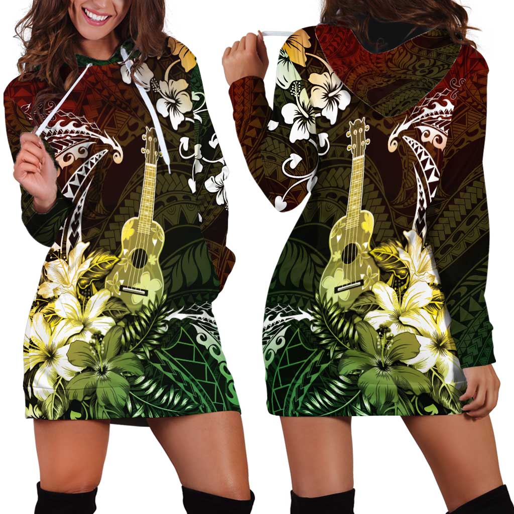 Hawaii Ukulele Hoodie Dress Polynesian Pattern Mix Hibiscus Reggae Version LT05 - Polynesian Pride