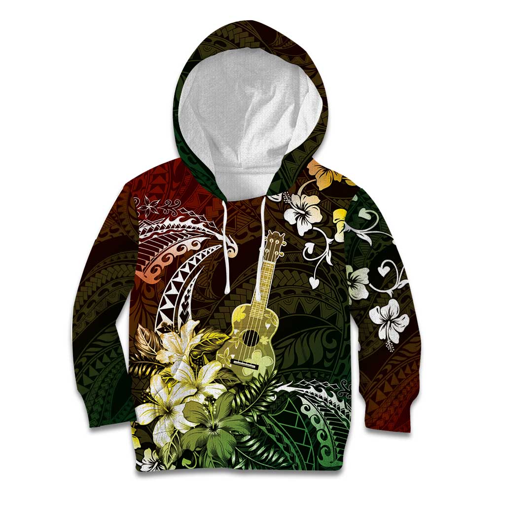 Hawaii Ukulele Kid Hoodie Polynesian Pattern Mix Hibiscus Reggae Version LT05 Hoodie Reggae - Polynesian Pride