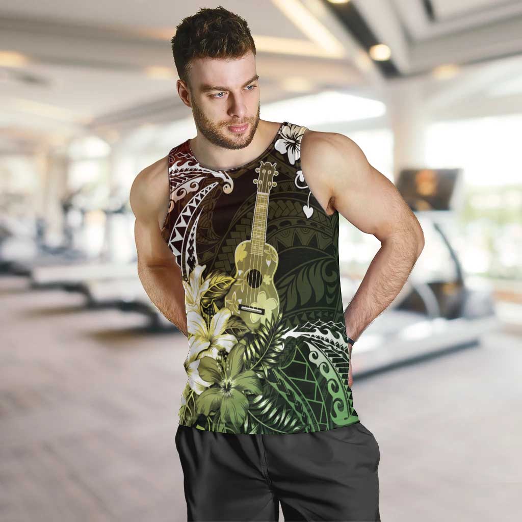 Hawaii Ukulele Men Tank Top Polynesian Pattern Mix Hibiscus Reggae Version LT05 Reggae - Polynesian Pride