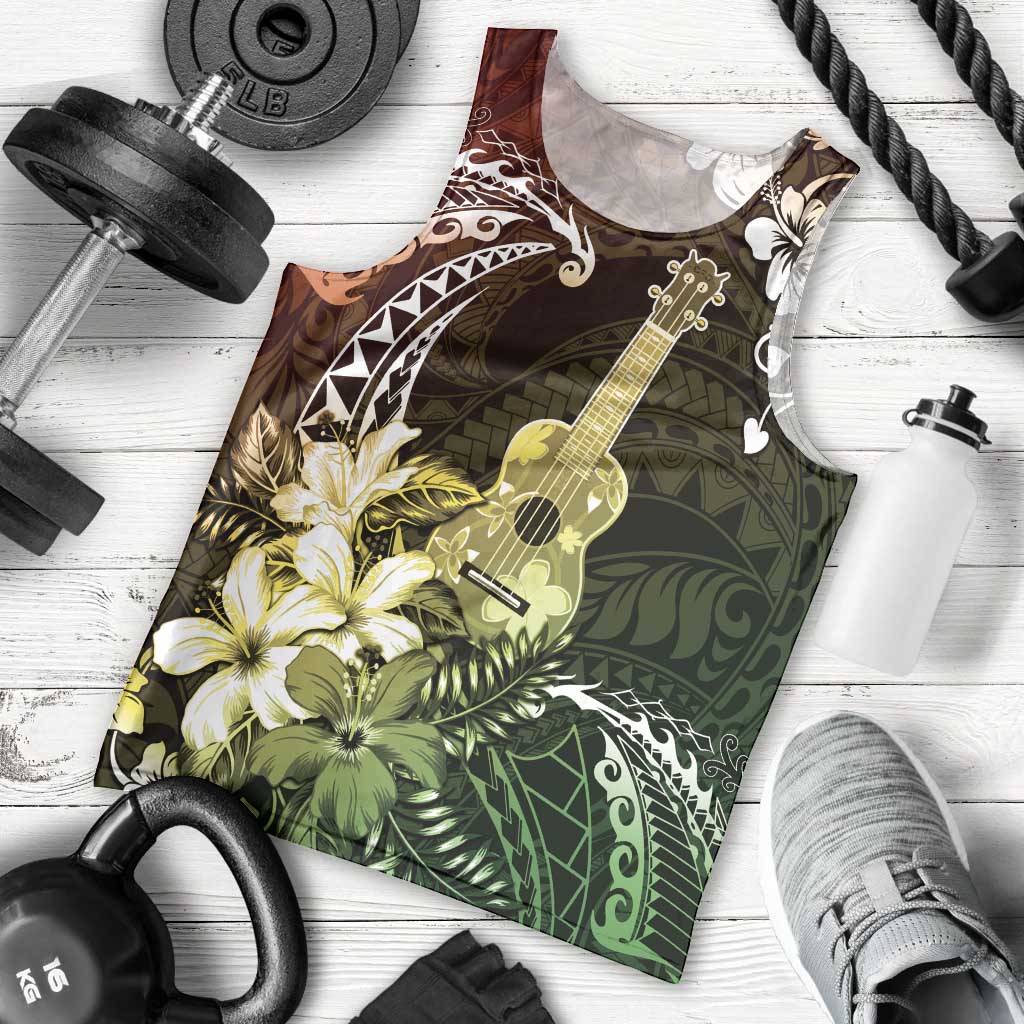 Hawaii Ukulele Men Tank Top Polynesian Pattern Mix Hibiscus Reggae Version LT05 - Polynesian Pride