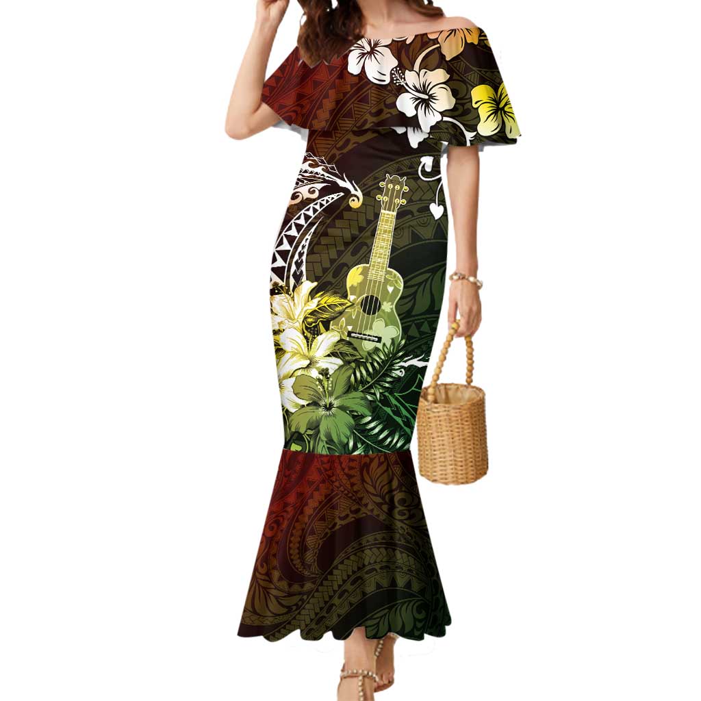 Hawaii Ukulele Mermaid Dress Polynesian Pattern Mix Hibiscus Reggae Version LT05 Women Reggae - Polynesian Pride