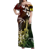 Hawaii Ukulele Off Shoulder Maxi Dress Polynesian Pattern Mix Hibiscus Reggae Version LT05 Women Reggae - Polynesian Pride