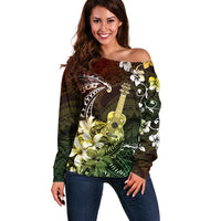 Hawaii Ukulele Off Shoulder Sweater Polynesian Pattern Mix Hibiscus Reggae Version LT05 Women Reggae - Polynesian Pride