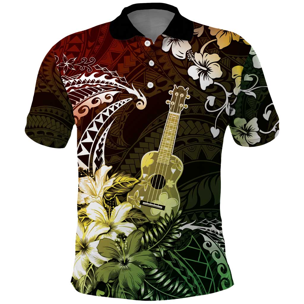Hawaii Ukulele Polo Shirt Polynesian Pattern Mix Hibiscus Reggae Version LT05 Reggae - Polynesian Pride