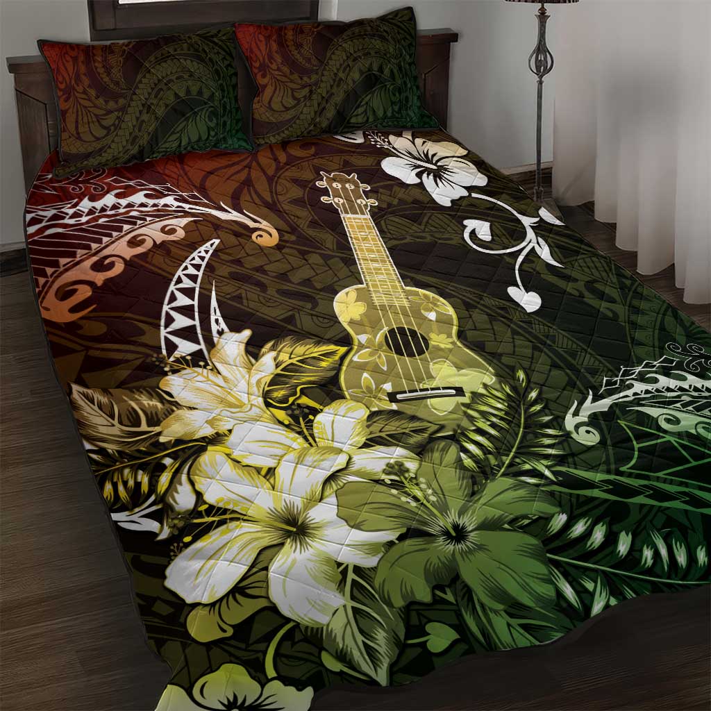 Hawaii Ukulele Quilt Bed Set Polynesian Pattern Mix Hibiscus Reggae Version LT05 Reggae - Polynesian Pride