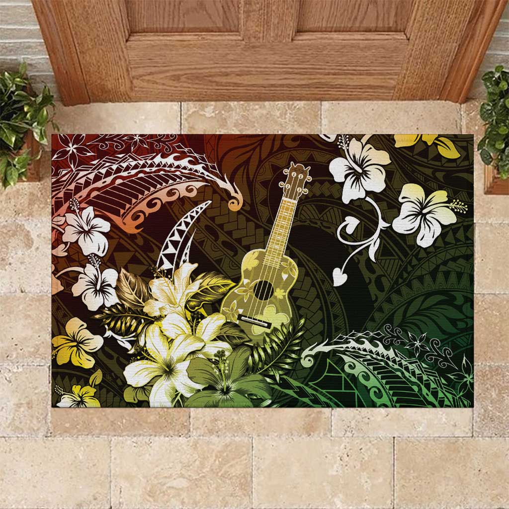 Hawaii Ukulele Rubber Doormat Polynesian Pattern Mix Hibiscus Reggae Version LT05 Reggae - Polynesian Pride