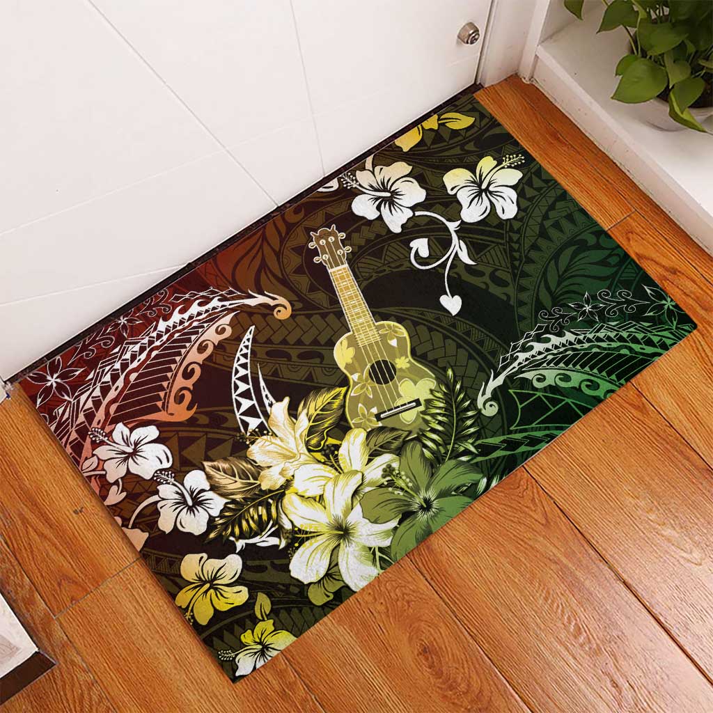 Hawaii Ukulele Rubber Doormat Polynesian Pattern Mix Hibiscus Reggae Version LT05 - Polynesian Pride
