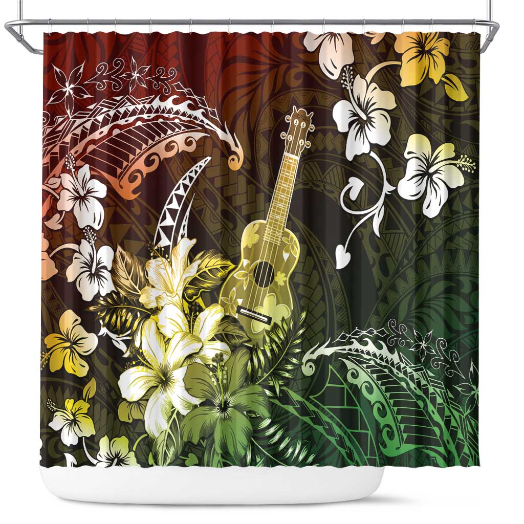 Hawaii Ukulele Shower Curtain Polynesian Pattern Mix Hibiscus Reggae Version LT05 Reggae - Polynesian Pride