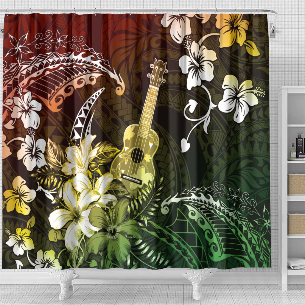 Hawaii Ukulele Shower Curtain Polynesian Pattern Mix Hibiscus Reggae Version LT05 - Polynesian Pride