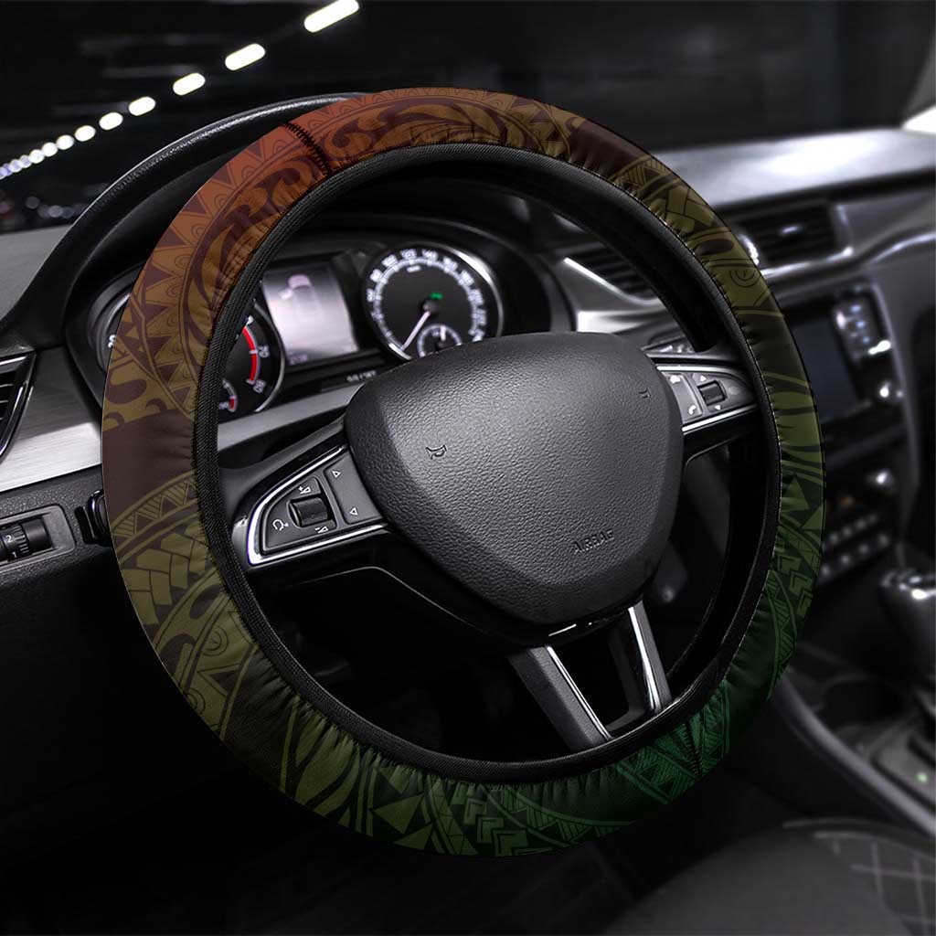 Hawaii Ukulele Steering Wheel Cover Polynesian Pattern Mix Hibiscus Reggae Version LT05 Universal Fit Reggae - Polynesian Pride