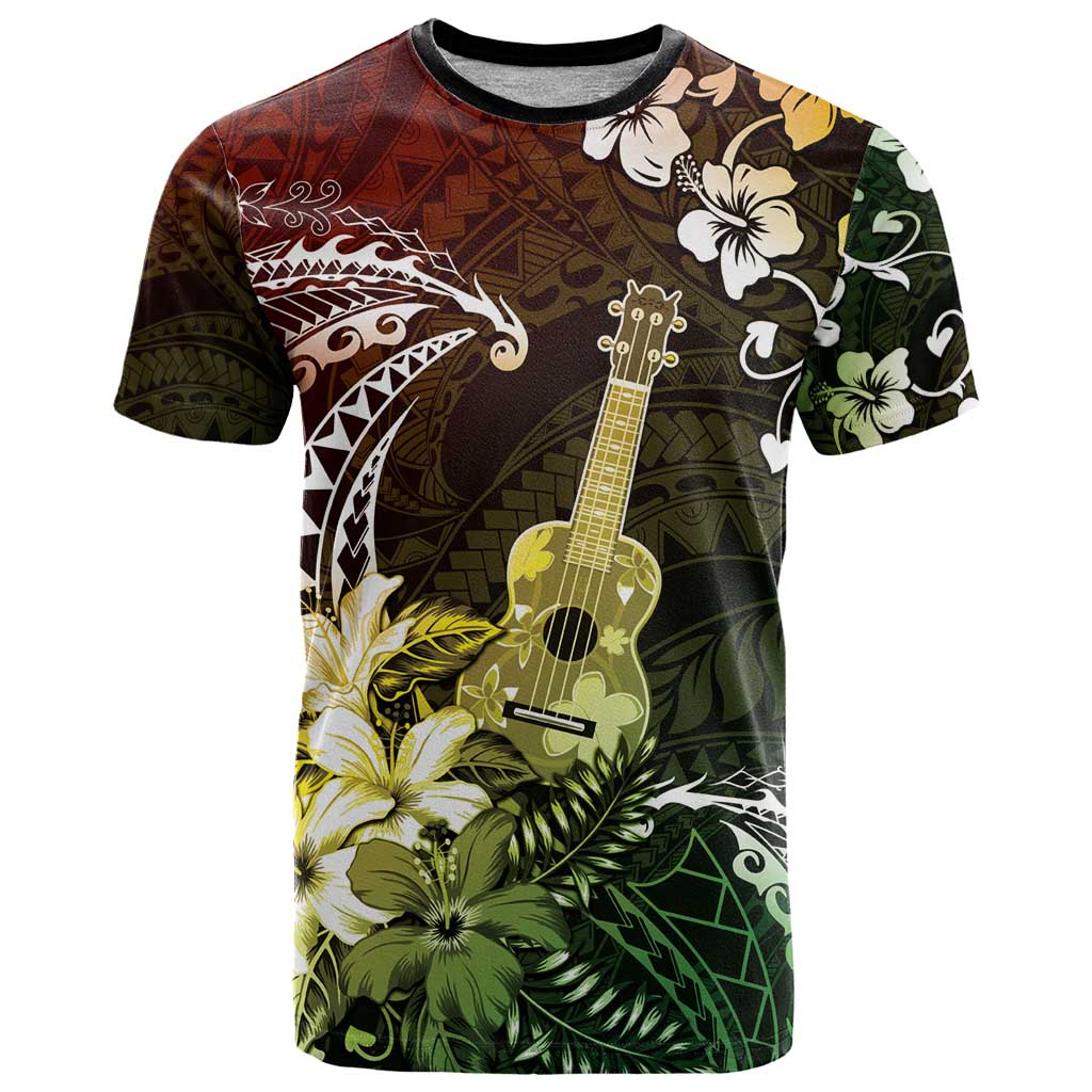 Hawaii Ukulele T Shirt Polynesian Pattern Mix Hibiscus Reggae Version LT05 Reggae - Polynesian Pride