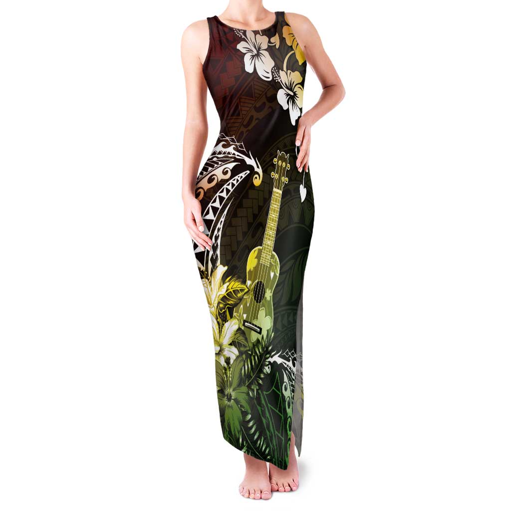 Hawaii Ukulele Tank Maxi Dress Polynesian Pattern Mix Hibiscus Reggae Version LT05 Women Reggae - Polynesian Pride