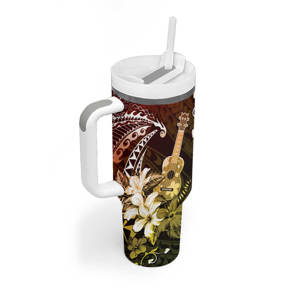 Hawaii Ukulele Tumbler With Handle Polynesian Pattern Mix Hibiscus Reggae Version LT05 - Polynesian Pride