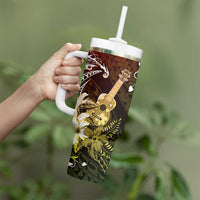 Hawaii Ukulele Tumbler With Handle Polynesian Pattern Mix Hibiscus Reggae Version LT05 - Polynesian Pride