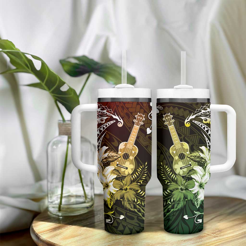 Hawaii Ukulele Tumbler With Handle Polynesian Pattern Mix Hibiscus Reggae Version LT05 - Polynesian Pride