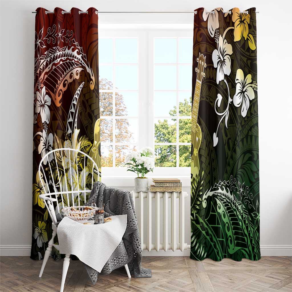 Hawaii Ukulele Window Curtain Polynesian Pattern Mix Hibiscus Reggae Version LT05 - Polynesian Pride